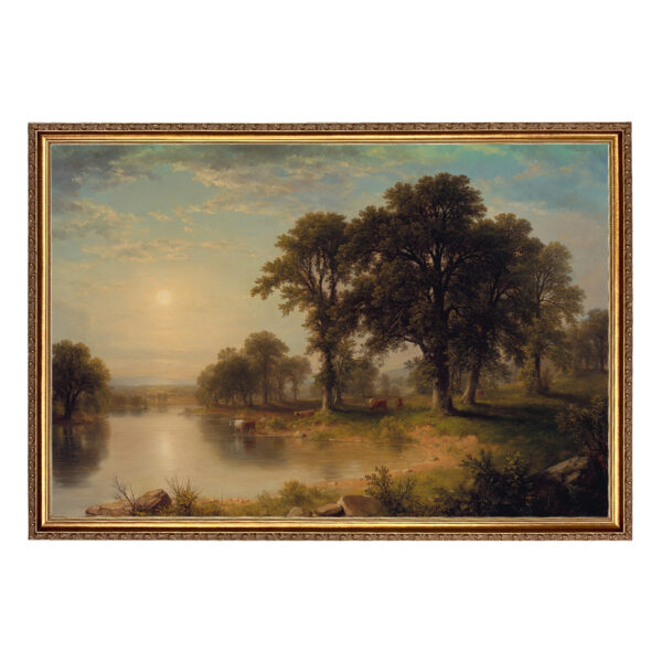 Farm and Pastoral Paintings Summer Afternoon by Asher Durand Nature Landscape Oil Painting Print on Canvas in Thin Gold Frame- Framed to 22″ x 33″