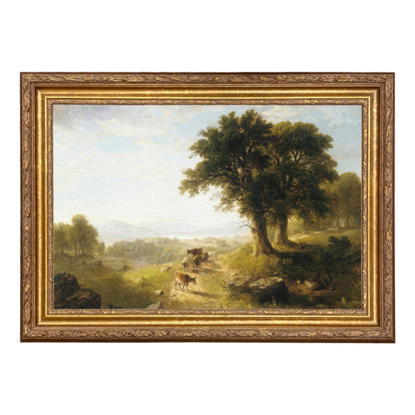 Farm and Pastoral Paintings River Scene by Asher Durand Nature Landscape Oil Painting Print on Canvas in Ornate Antiqued Gold Frame- Framed to 26″ x 36″