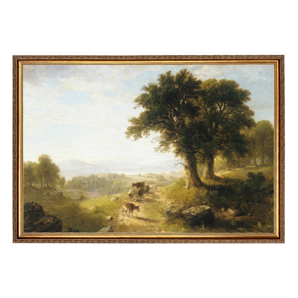 Farm/Pastoral Farm River Scene by Asher Durand Nature Landscape Oil Painting Print on Canvas in Thin Gold Frame- Framed to 22″ x 33″