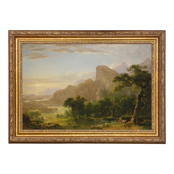 Farm and Pastoral Paintings Landscape Scene Thanatopsis by Asher Durand Nature Landscape Oil Painting Print on Canvas in Ornate Antiqued Gold Frame- Framed to 26″ x 36″