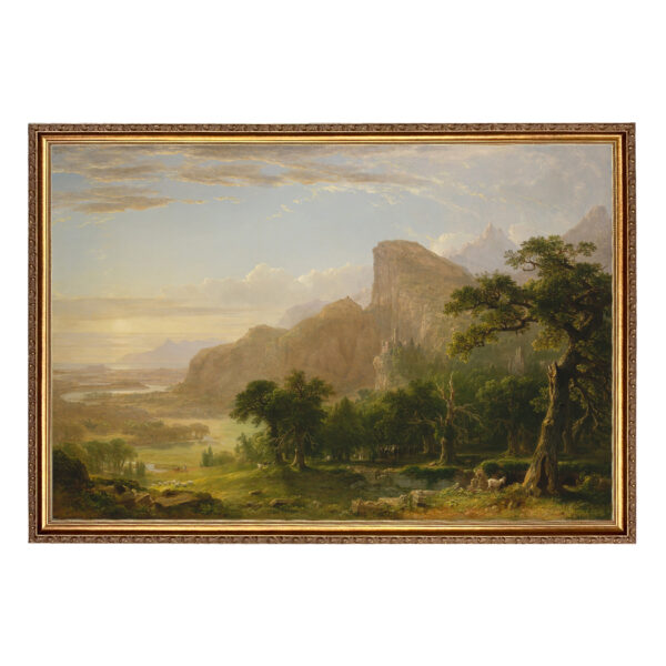Farm and Pastoral Paintings Landscape Scene by Thanatopsis by Asher Durand Nature Landscape Oil Painting Print on Canvas in Thin Gold Frame- Framed to 22″ x 33″