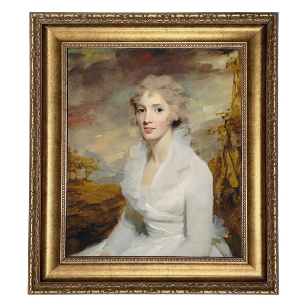 Painting Prints on Canvas Early American Portrait of Miss Eleanor Framed Oil Painting Print on Canvas in Antiqued Gold Frame. A 16 x 20″ framed to 22″ x 26″.