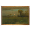 Farm and Pastoral Paintings Framed Art Harvest Moon Country Landscape Oil Painting Print on Canvas in Thin Gold Frame