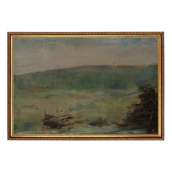 Farm/Pastoral Farm Landscape at Saint-Ouen by Georges Seurat Impressionist Oil Painting Print on Canvas in Thin Gold Frame