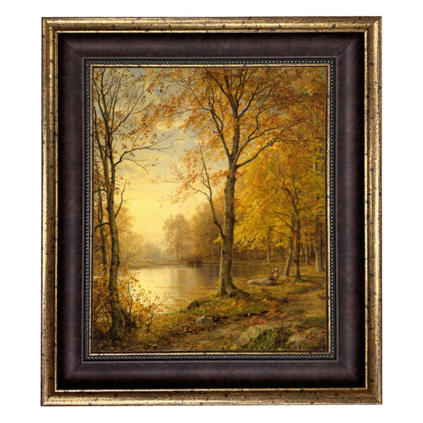 Landscape Landscape Indian Summer Autumn Landscape Framed Oil Painting Print on Canvas in Wide Brown and Antiqued Gold Frame- 16″ x 20″ Framed to 21-1/2″ x 25-1/2″