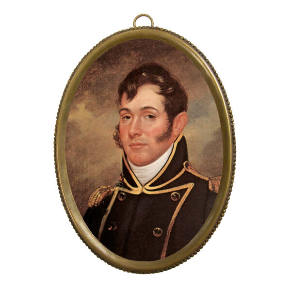 Home Decor Early American 6-1/4″ Oliver Hazard Perry Print in Antiqued Beaded Brass Frame- Antique Vintage Style