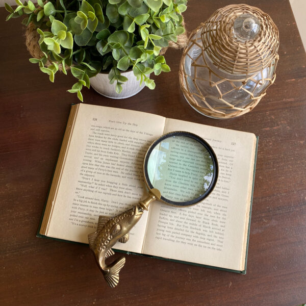 Letter Openers/Magnifiers 9″ Antiqued Brass Fish Magnifying Glass- Antique Vintage Style