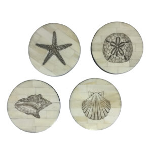 Nautical Decor & Souvenirs Nautical Set of 4 Seashell Scrimshaw Bone Coast ...