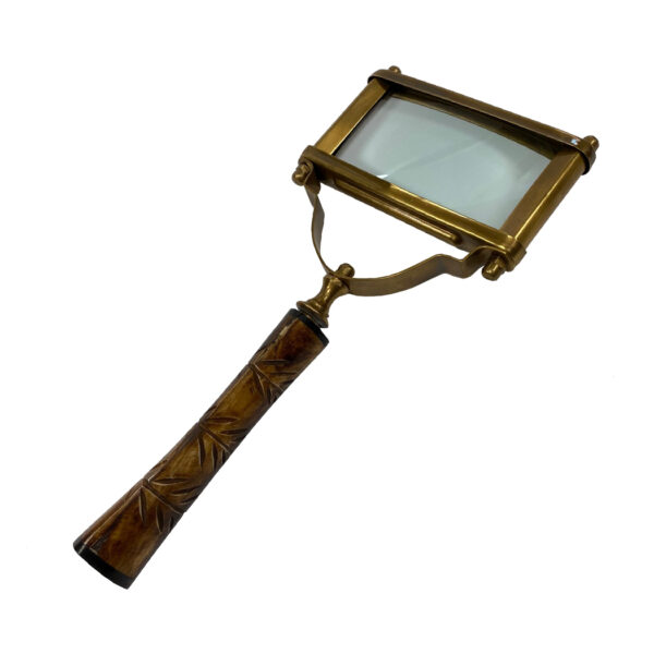 Magnifiers Writing 10-1/2″ Rectangular Antiqued Brass Magnifier with Etched Horn Handle- Antique Vintage Style