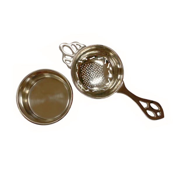 Teaware Teaware Nickel Plated Tea Strainer with Catch Bowl- Antique Vintage Style