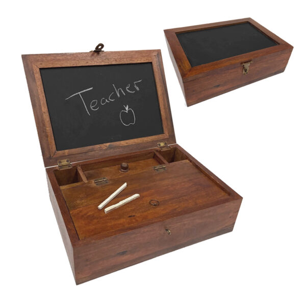 Writing Boxes Writing 11-1/2″ x 8-1/4″ Wooden Chest with Chalk Board Lid- Antique Vintage Style