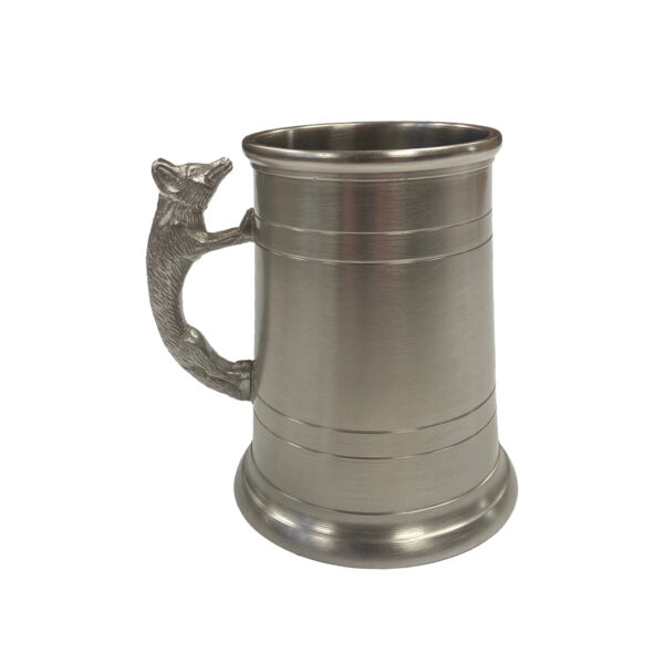 Drinkware Equestrian Pewter-Plated Tankard Mug with Fox Handle- Antique Vintage Style