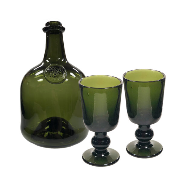 Bottles Early American 10″ Hand-Blown Dark Green Wine Bottle and 6″ Wine Goblet Set – Antique Vintage Style