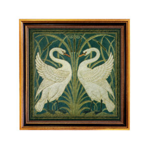Marine Life/Birds Botanical/Zoological Two White Swans Vintage Wallpaper Print Behind Glass- Framed to 11-1/2″ X 11-1/2″