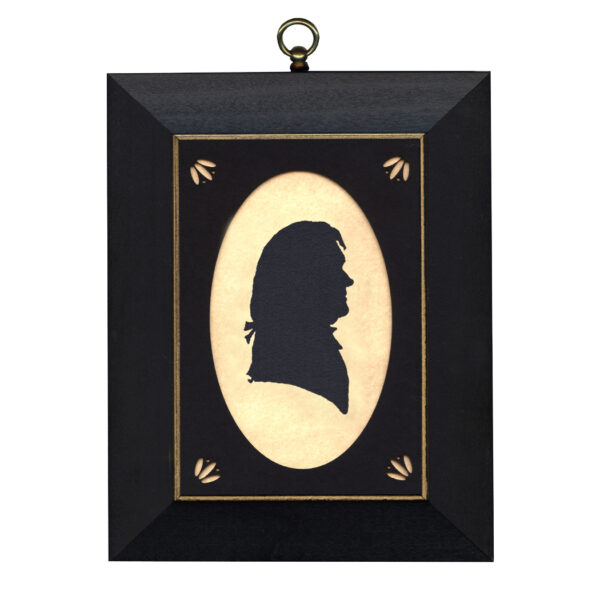 Silhouettes Early American Thomas Jefferson Cloth Silhouette with Oval Matte and Black Frame with Gold Trim- 5″ x 7″ Framed to 7″ x 9″