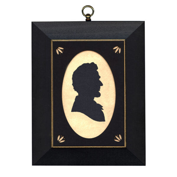 Framed Silhouette Revolutionary/Civil War Abraham Lincoln Cloth Silhouette with Oval Matte and Black Frame with Gold Trim- 5″ x 7″ Framed to 7″ x 9″