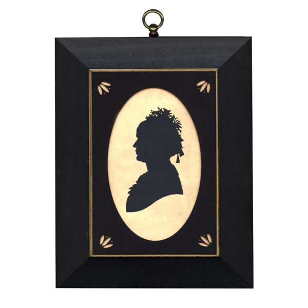 Framed Silhouette Revolutionary/Civil War Mary Lincoln Cloth Silhouette with Oval Matte and Black Frame with Gold Trim- 5″ x 7″ Framed to 7″ x 9″