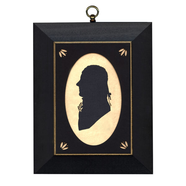 Early American Early American Alexander Hamilton Cloth Silhouette with Oval Matte and Black Frame with Gold Trim- 5″ x 7″ Framed to 7″ x 9″