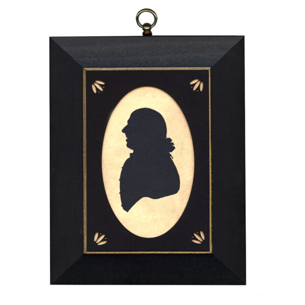Silhouettes Early American John Adams Cloth Silhouette with Oval Matte and Black Frame with Gold Trim- 5″ x 7″ Framed to 7″ x 9″