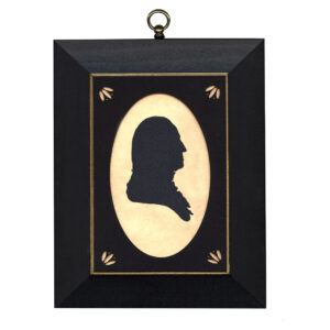 Framed Silhouette Revolutionary/Civil War George Washington Cloth Silhouette with Oval Matte and Black Frame with Gold Trim- 5″ x 7″ Framed to 7″ x 9″