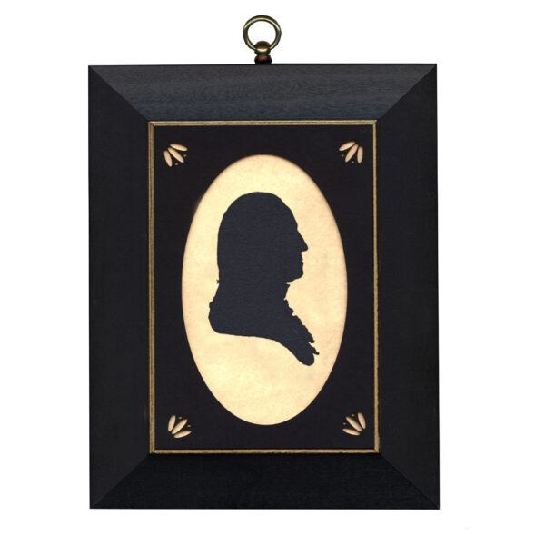 Silhouettes Revolutionary George Washington Cloth Silhouette with Oval Matte and Black Frame with Gold Trim- 5″ x 7″ Framed to 7″ x 9″