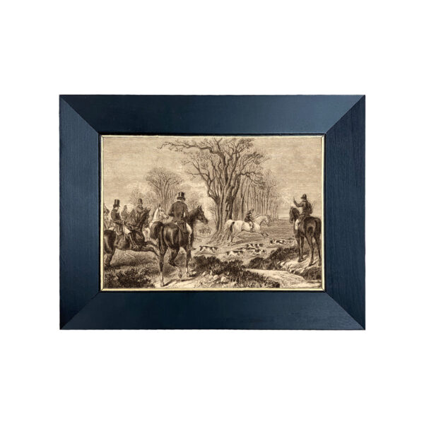 Prints Equestrian “The Start” Equestrian Fox Hunt Etching Print Behind Glass in Black and Gold Wood Frames- 5″ x 7″ Framed to 7″ x 9″
