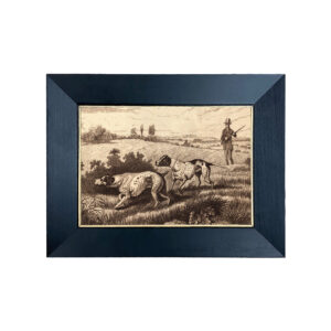 Cabin/Lodge Lodge Pointers and Hunter Etching Print Behind Glass in Black and Gold Wood Frames- 5″ x 7″ Framed to 7″ x 9″