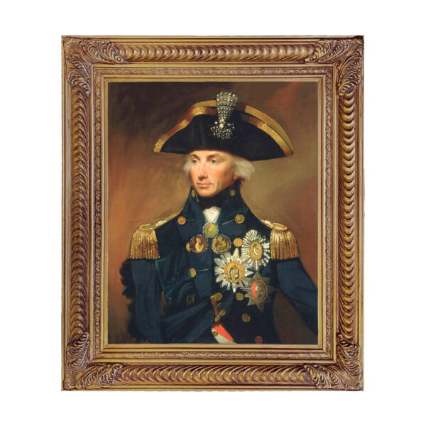 Nautical Paintings Framed Art British Rear Admiral Sir Horatio Nelson Framed Oil Painting Print on Canvas in Ornate Antiqued Gold Frame- A 16″ x 20″ framed to 21-1/2″ x 25-1/2″