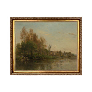 Farm/Pastoral Early American On the Banks of the River Landscape Oil Painting Print on Canvas