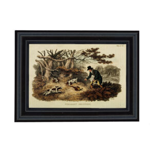 Cabin/Lodge Lodge Pheasant Hunting Color Print Behind Glass in Black Solid Wood Frame- Framed to 7-1/4″ x 9-3/4″.