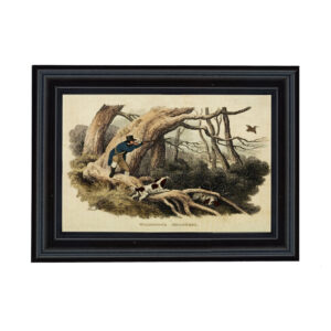 Cabin/Lodge Lodge Woodcock Hunting Color Print Behind Glass in Black Solid Wood Frame- Framed to 7-1/4″ x 9-3/4″.