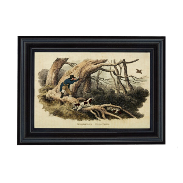 Prints Woodcock Hunting Color Print Behind Glass in Black Solid Wood Frame- Framed to 7-1/4″ x 9-3/4″.