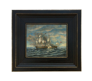 Nautical Paintings Nautical Battle Between USS Constitution and HMS Guerriere Framed Oil Painting Print on Canvas in Ornate Antiqued Black Frame.