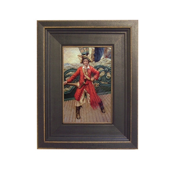 Nautical Paintings Pirate Pirate on Deck Framed Oil Painting Print on Canvas in Distressed Black Wood Frame. A 4 x 6″ framed to 7-1/2 x 9-1/2″.