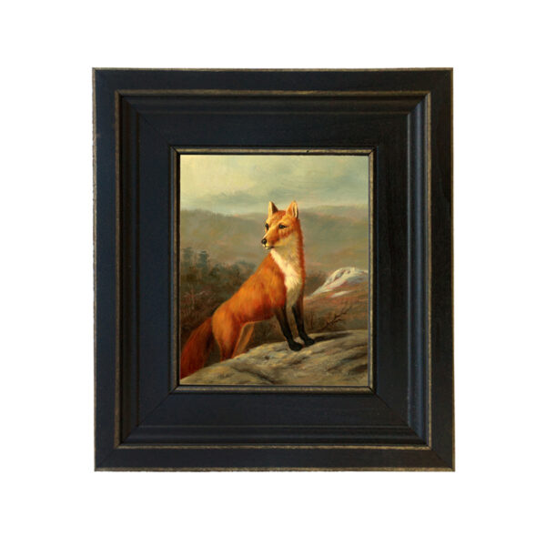 Equestrian Paintings Equestrian Red Fox Painting Reproduction Print on Canvas in Distressed Black Solid Wood Frame. A 5″ x 6″ framed to 8-1/2″ x 9-1/2″.