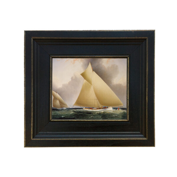 Nautical Paintings Nautical Mayflower Leading Galatea Framed Oil Painting Print on Canvas in Distressed Black Wood Frame. A 5 x 6″ framed to 8-1/2 x 9-1/2″.