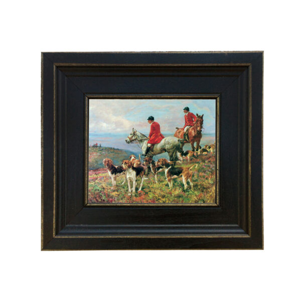 Equestrian Paintings Equestrian Hunting Scene (c. 1908) Oil Painting Print Reproduction On Canvas In Distressed Black Solid Wood Frame – 7-1/2″ x 9-1/2″
