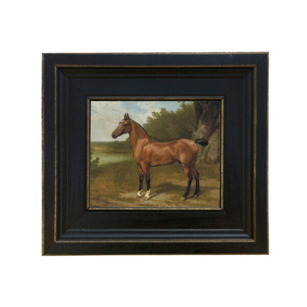 Equestrian Paintings Equestrian Horse in Landscape Framed Oil Painting Print on Canvas in Distressed Black Wood Frame. A 5 x 6″ framed to 8-1/2 x 9-1/2″.