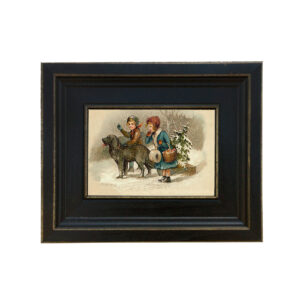 Christmas Decor Children Dog Sled Victorian Christmas Framed Oil Painting Print on Canvas