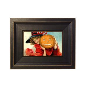 Holiday Halloween Girl and Pumpkin Framed Oil Painting P ...