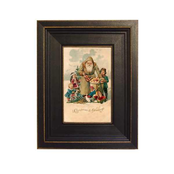 Christmas Decor Children Victorian Santa and Children Framed Painting Print on Canvas in Distressed Black Wood Frame. A 4 x 6″ framed to 7-1/2 x 9-1/2″.
