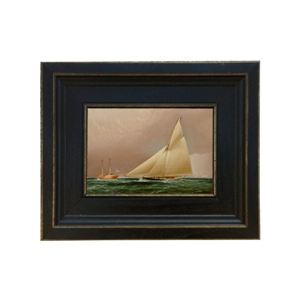 Nautical Paintings Nautical Rounding Sandy Hook Lightship Framed Oil Painting Print on Canvas in Distressed Black Wood Frame. A 4 x 6″ framed to 7-1/2 x 9-1/2″.