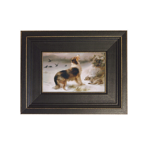 Farm/Pastoral Farm Found –  by Walter Hunt 1906 Framed Oil Painting Print on Canvas in Distressed Black Wood Frame. A 4×6″ framed to 7-1/2″ x 9-1/2″.