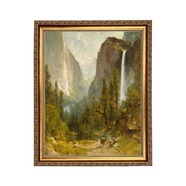 Sporting and Lodge Paintings Bridal Veil Falls Yosemite by Thomas Hill Oil Painting Print Reproduction on Canvas in Thin Gold Frame- An 11″ x 14″ framed to 13″ x 16″