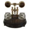 Pens and Inkwells Writing Wood and Polished Solid Brass Dual Inkwell Stand- Antique Vintage Style