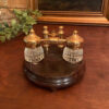 Inkwells Writing Wood and Polished Solid Brass Dual Inkwell Stand- Antique Vintage Style