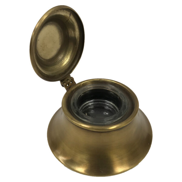 Inkwells Writing 3″ Antiqued Brass Inkwell with Removable Glass Bowl –  Wood Nib Pen –  and Ink Powder