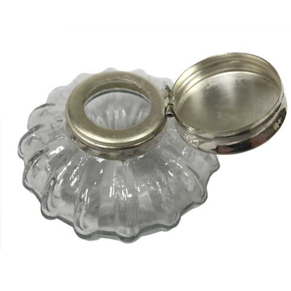 Inkwells Writing 3″ Clear Swirl Thick Glass Inkwell with Ink- Antique Vintage Style