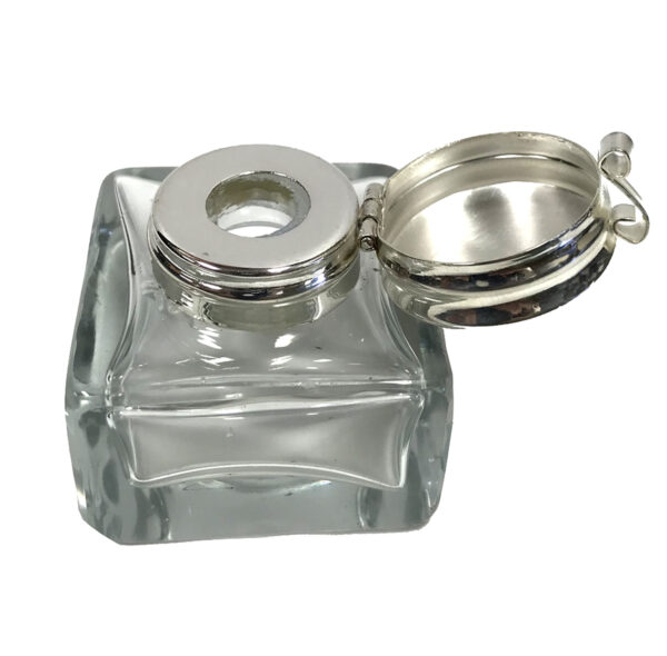 Inkwells Writing 1-3/4″ Square Clear Glass Inkwell Antique Reproduction with Ink