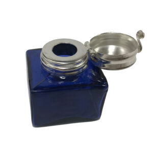 Inkwells Writing 1-3/8″ Square Cobalt Blue Glass Inkwell Antique Reproduction with Ink Powder